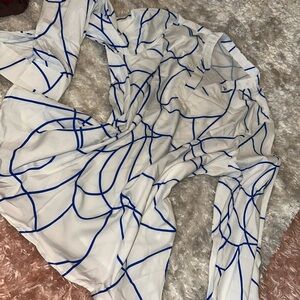 White and Blue Abstract Patterned Blouse